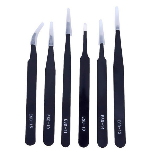 6 pcs/set Anti-static Stainless Steel Tweezers